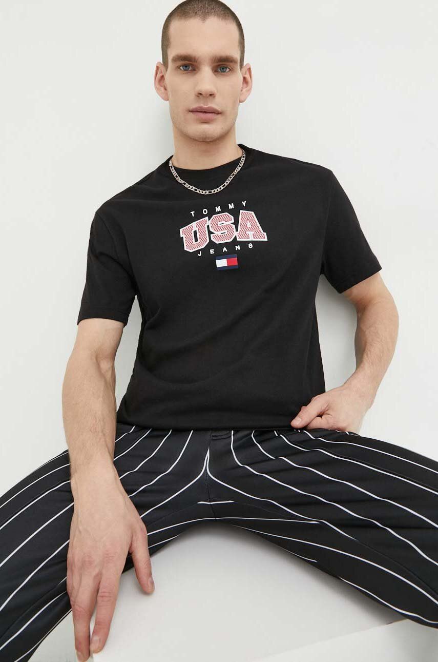 Tommy Jeans t-shirt bawełniany kolor czarny z nadrukiem