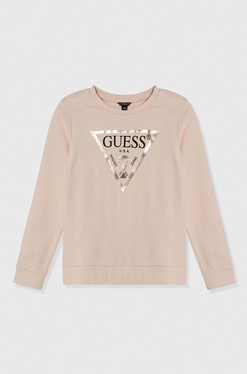 Guess bluza bawełniana dziecięca kolor różowy z nadrukiem