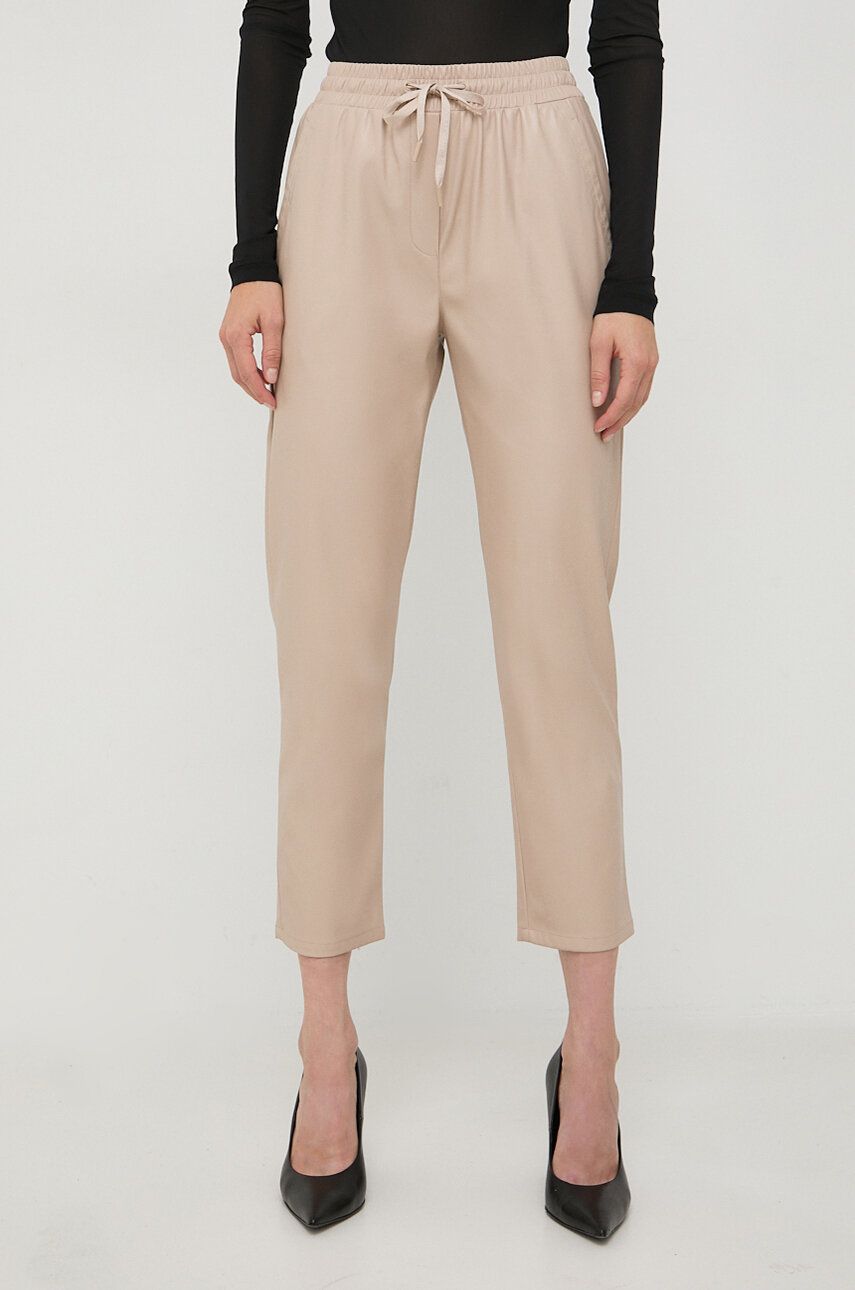 Marella spodnie damskie kolor beżowy proste high waist