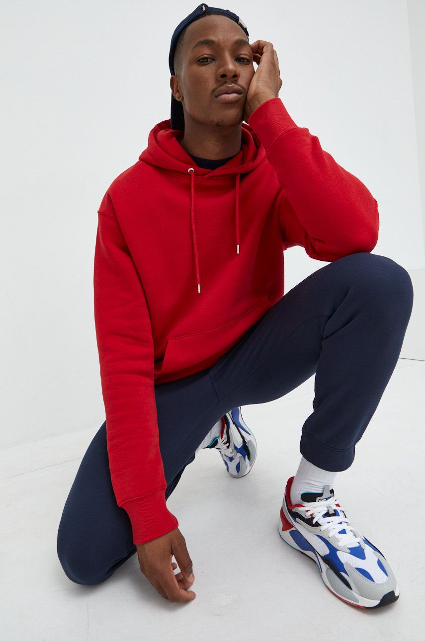 Solid bluza męska kolor czerwony z kapturem gładka