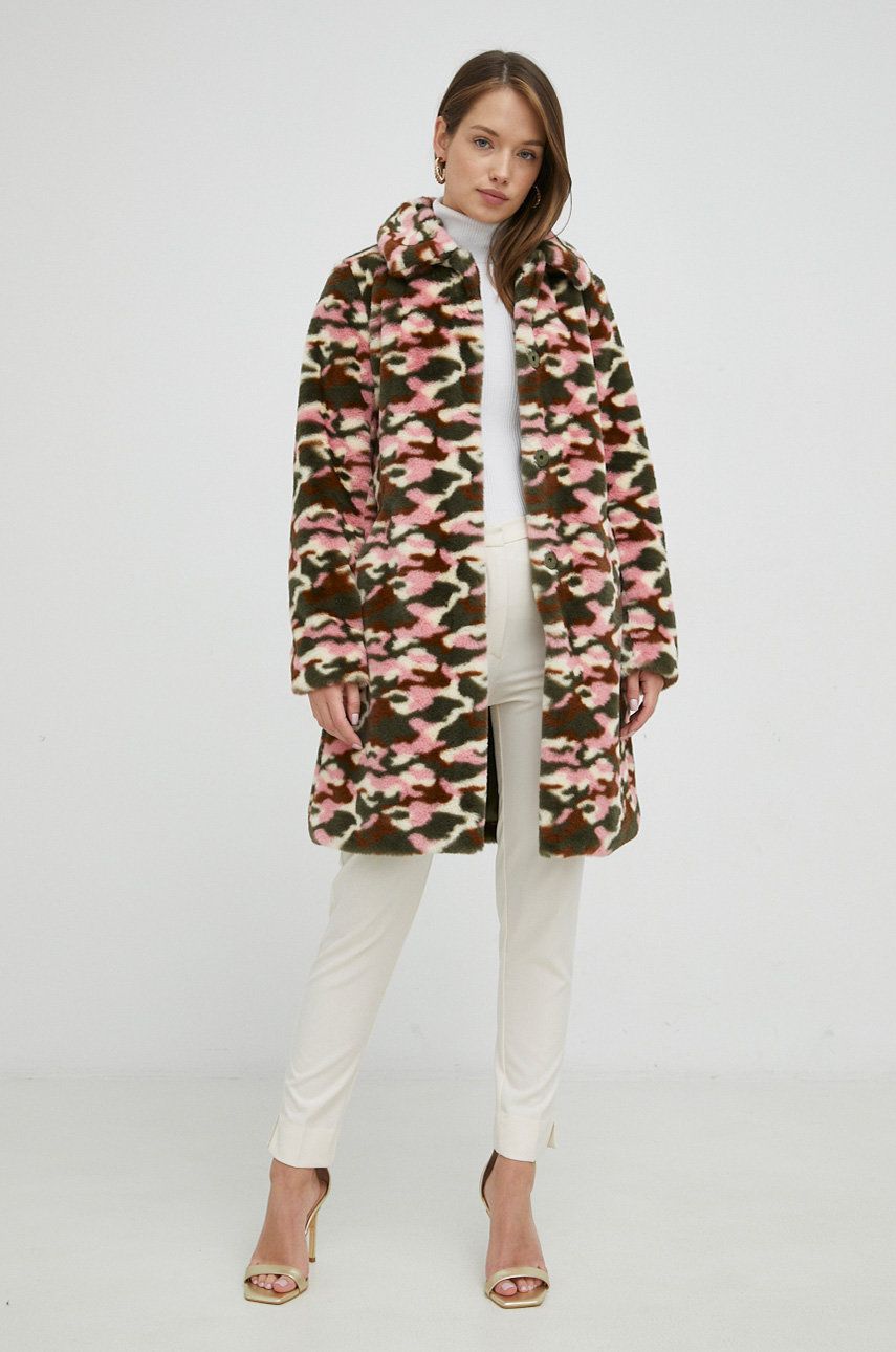 Guess płaszcz damski kolor różowy przejściowy