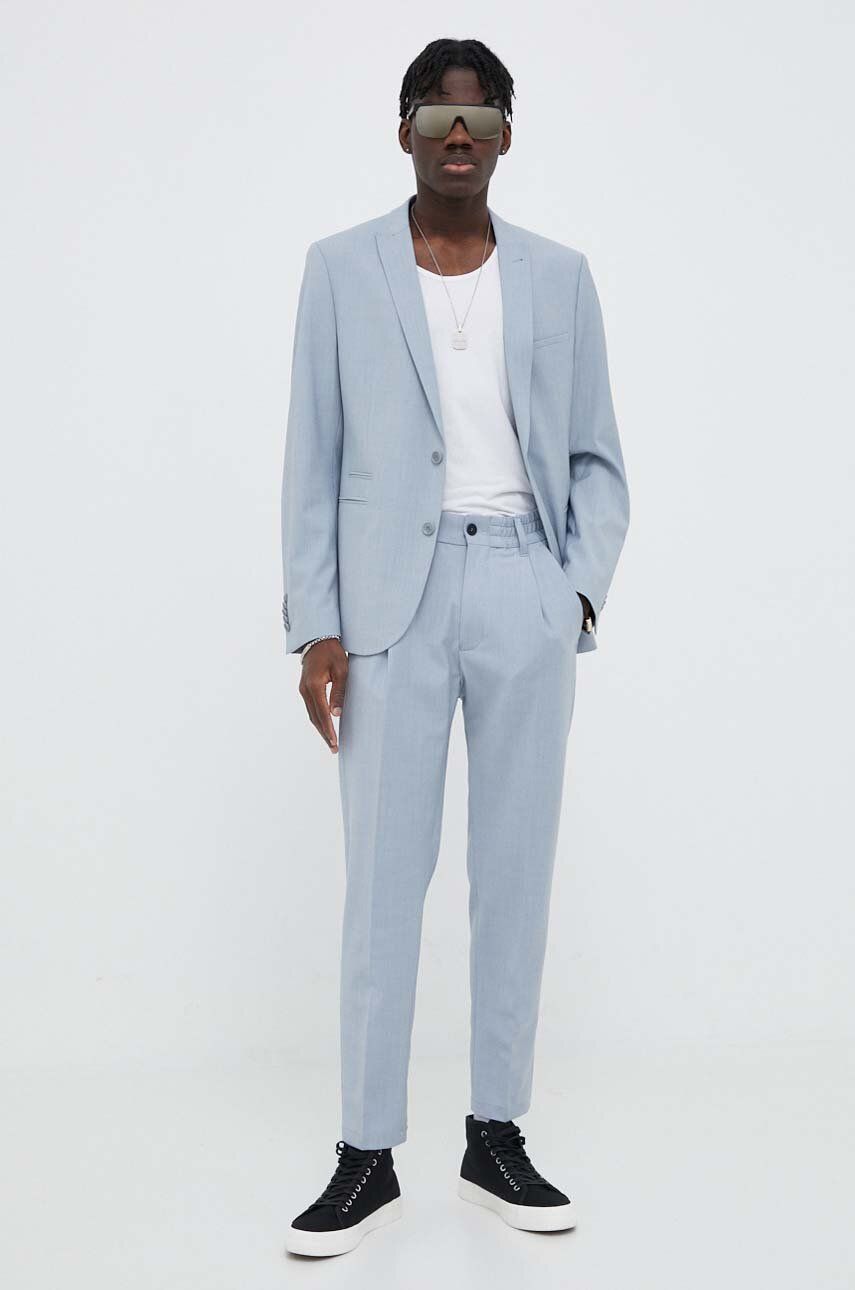 Drykorn spodnie z domieszką wełny Chasy kolor niebieski dopasowane