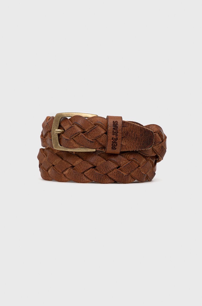 Pepe Jeans pasek skórzany Jerry męski kolor brązowy
