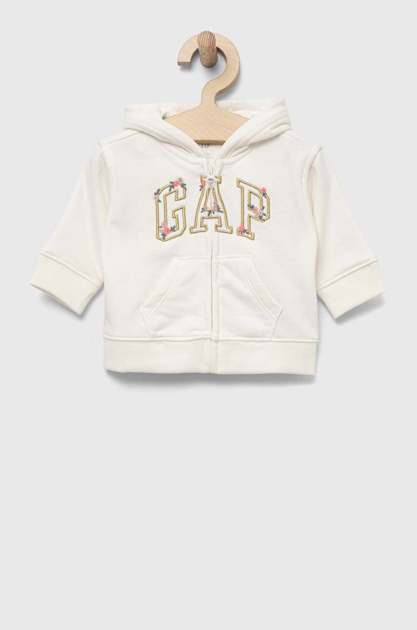 GAP bluza niemowlęca kolor biały z kapturem z nadrukiem
