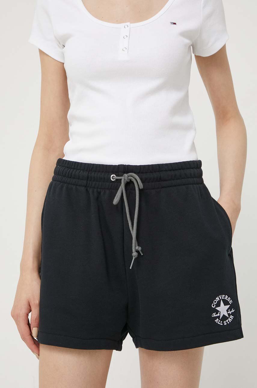 Converse szorty damskie kolor czarny z aplikacją high waist