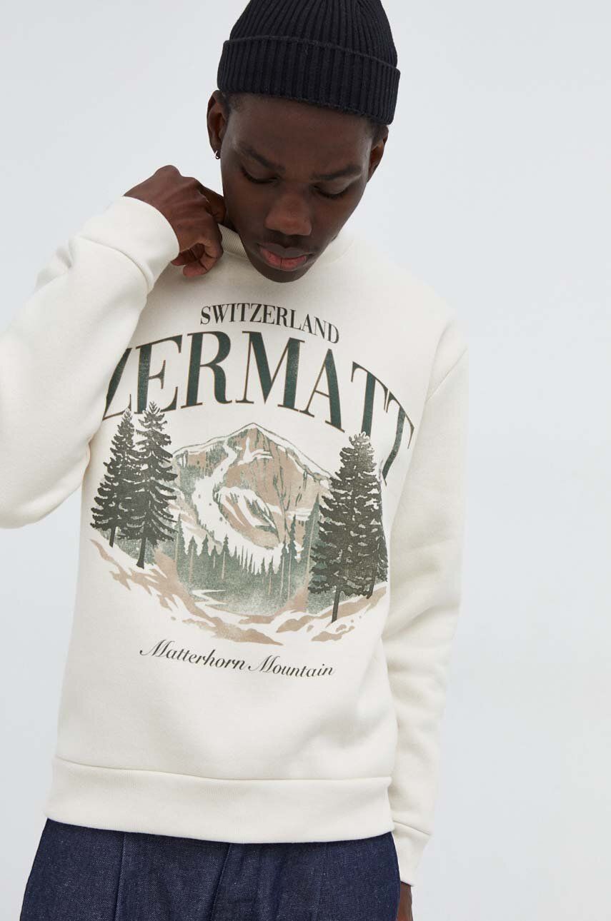 Hollister Co. bluza męska kolor beżowy z nadrukiem