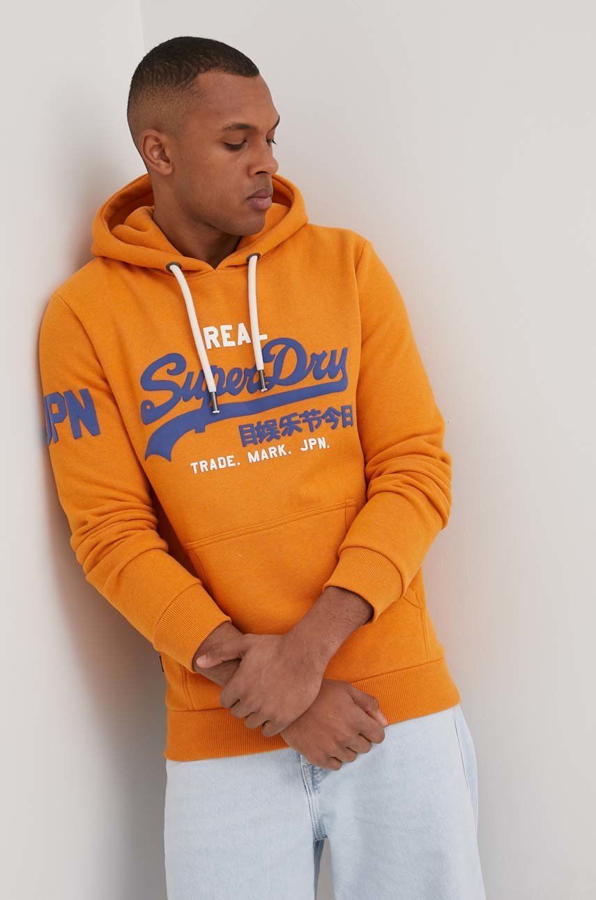 Superdry bluza męska kolor pomarańczowy z kapturem z nadrukiem