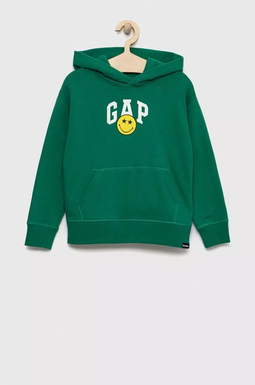GAP bluza dziecięca x Smiley kolor zielony z kapturem z nadrukiem