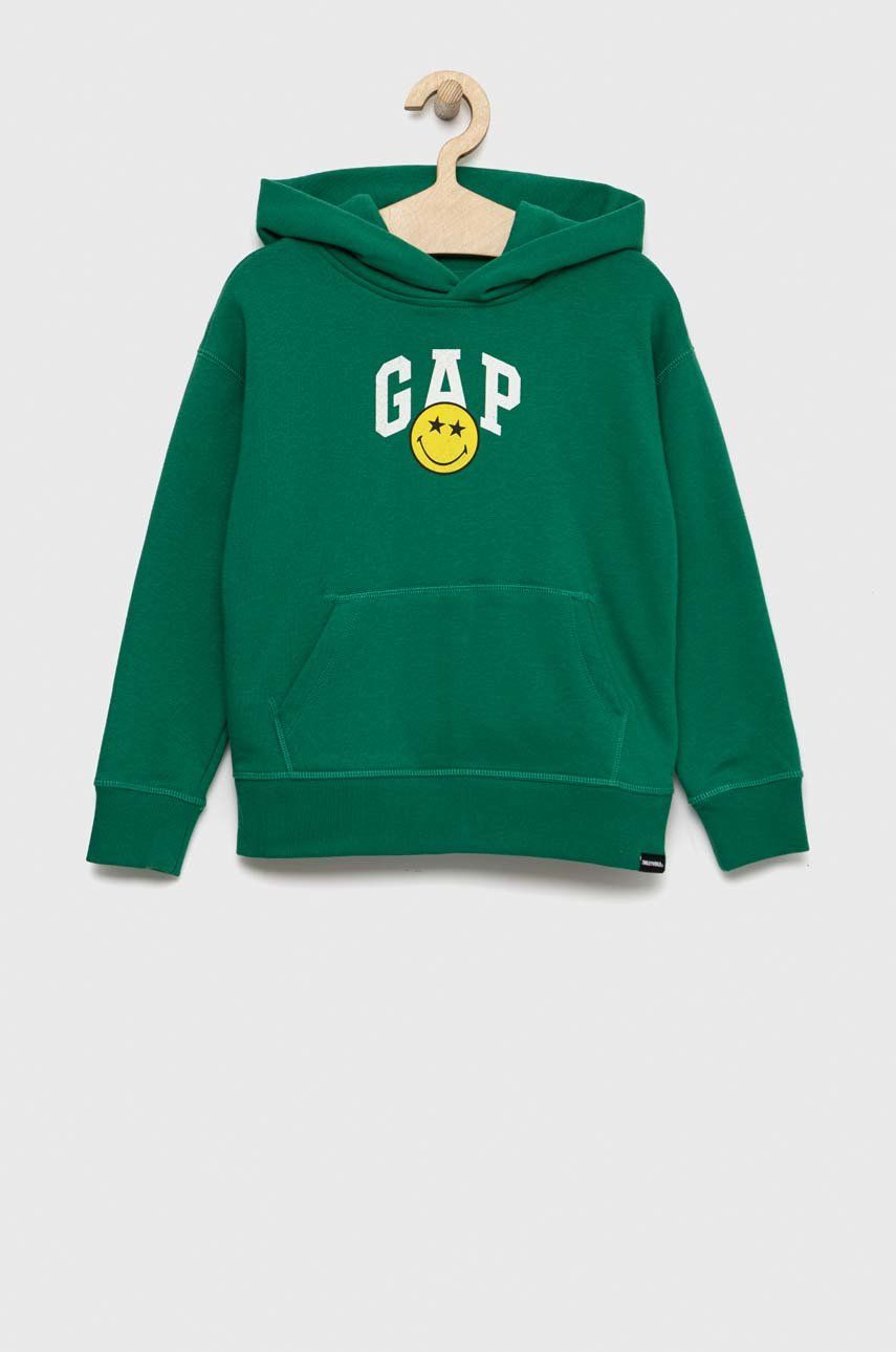 GAP bluza dziecięca x Smiley kolor zielony z kapturem z nadrukiem