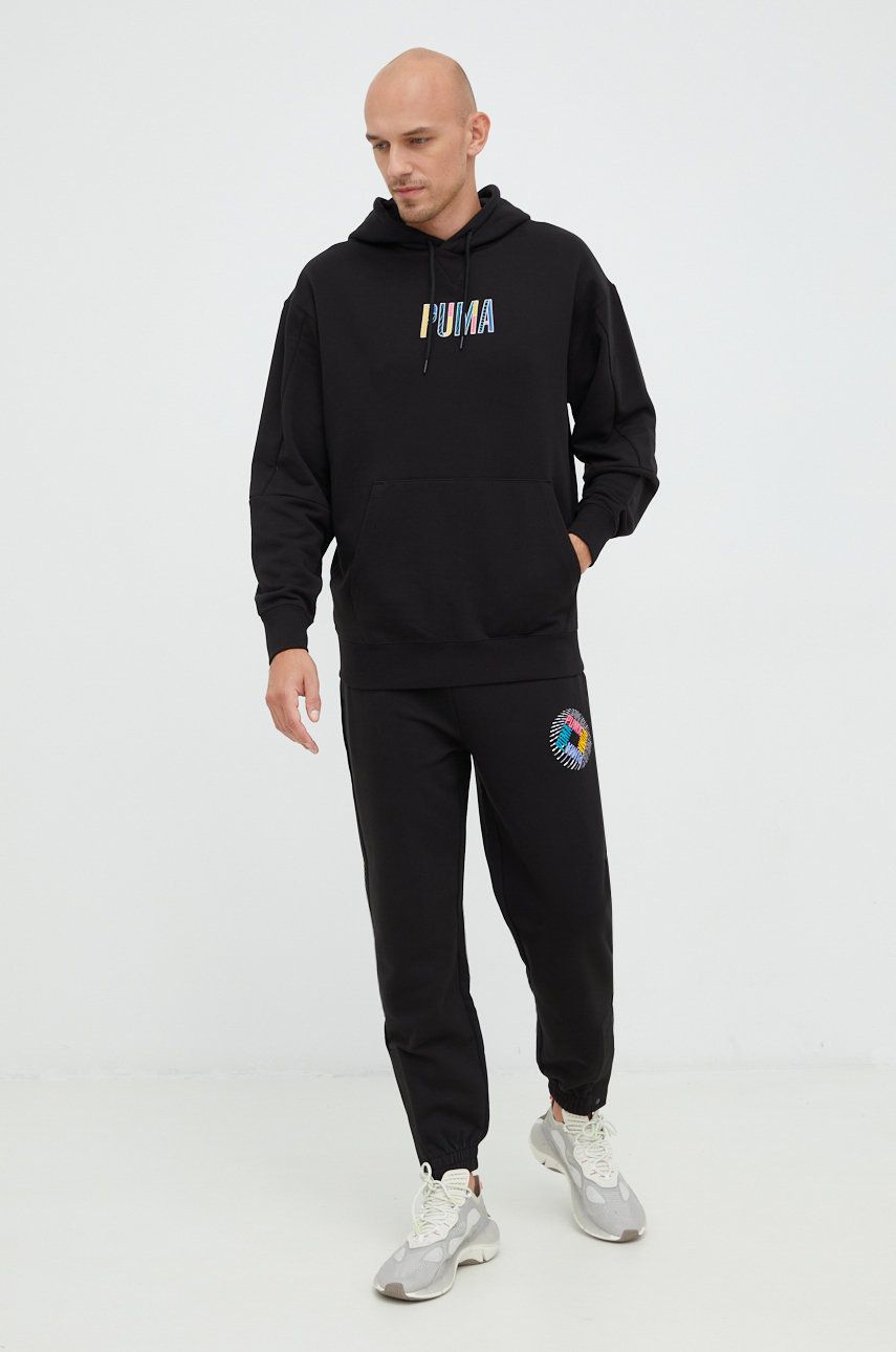 Puma spodnie dresowe bawełniane męskie kolor czarny z nadrukiem