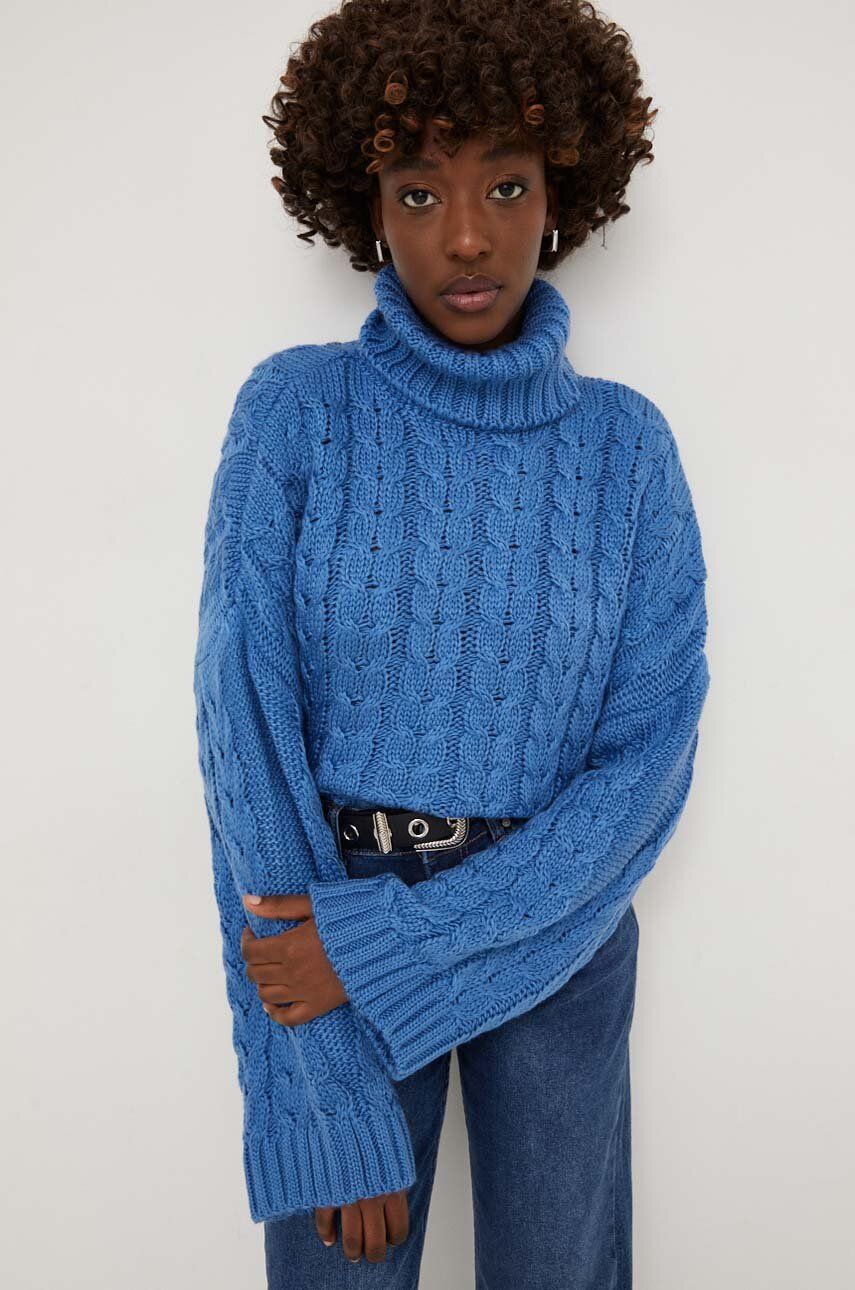 Answear Lab sweter kolor niebieski z golfem