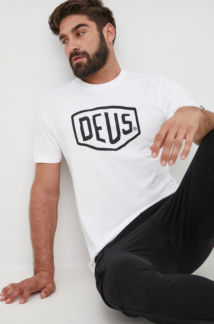 Deus Ex Machina t-shirt bawełniany kolor biały z nadrukiem