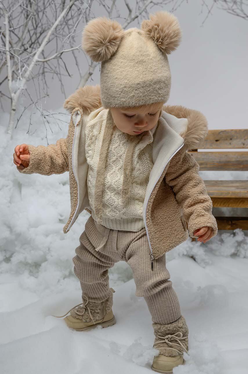 Jamiks czapka z domieszką wełny dziecięca PERLITA kolor beżowy z cienkiej dzianiny