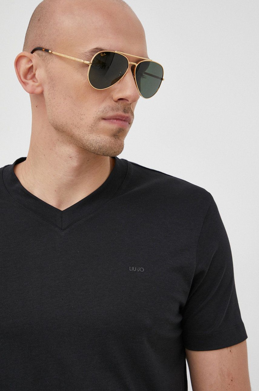 Liu Jo t-shirt M122P204PUNTALYOCEL męski kolor czarny gładki