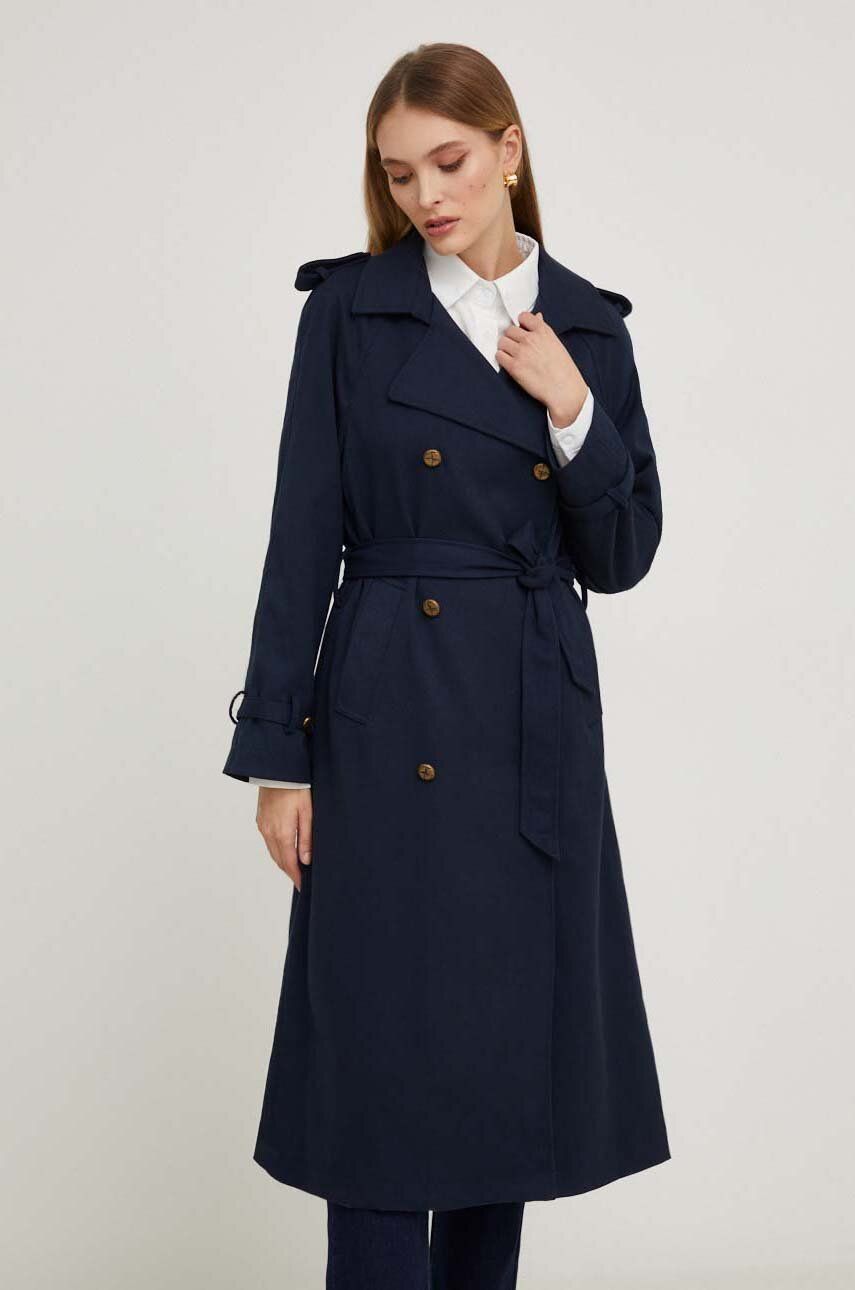 Answear Lab trencz z wełną kolor granatowy przejściowy