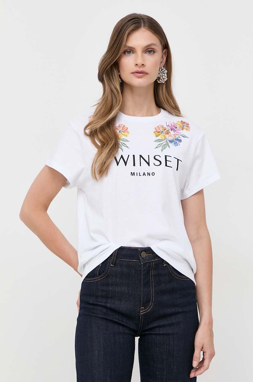 Twinset t-shirt bawełniany kolor biały