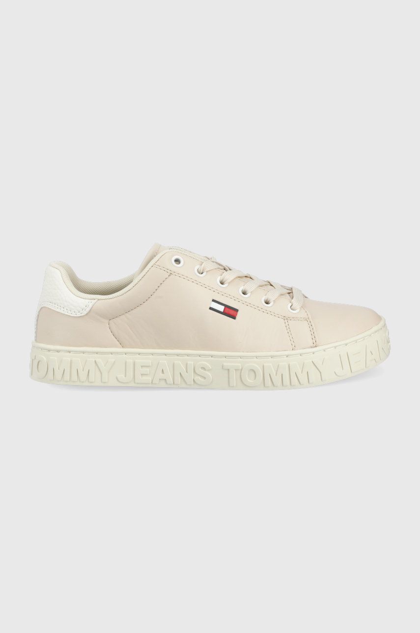 Tommy Jeans buty skórzane EN0EN01792.AA8.COOL.SN kolor beżowy