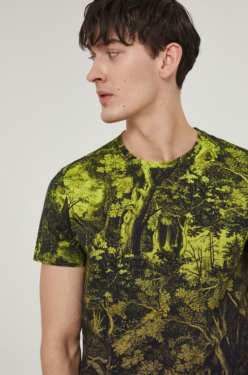 Medicine t-shirt bawełniany kolor zielony wzorzysty