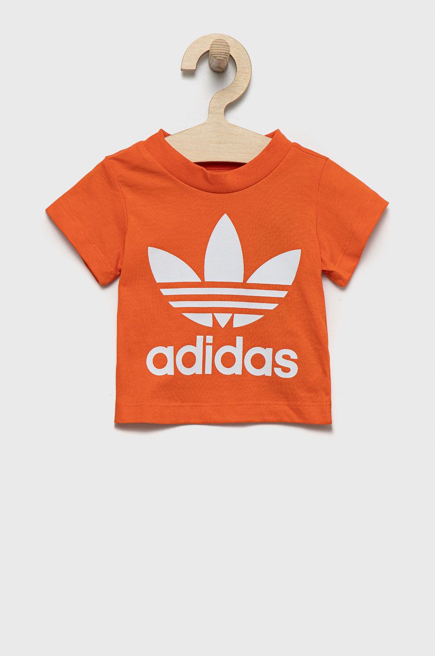 adidas Originals t-shirt bawełniany dziecięcy kolor pomarańczowy z nadrukiem