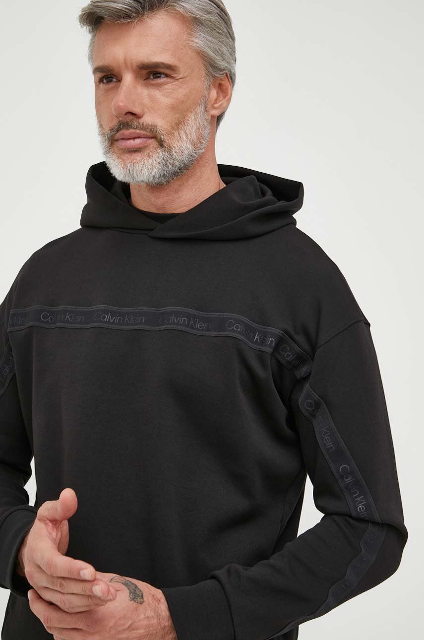 Calvin Klein bluza męska kolor czarny z kapturem z aplikacją