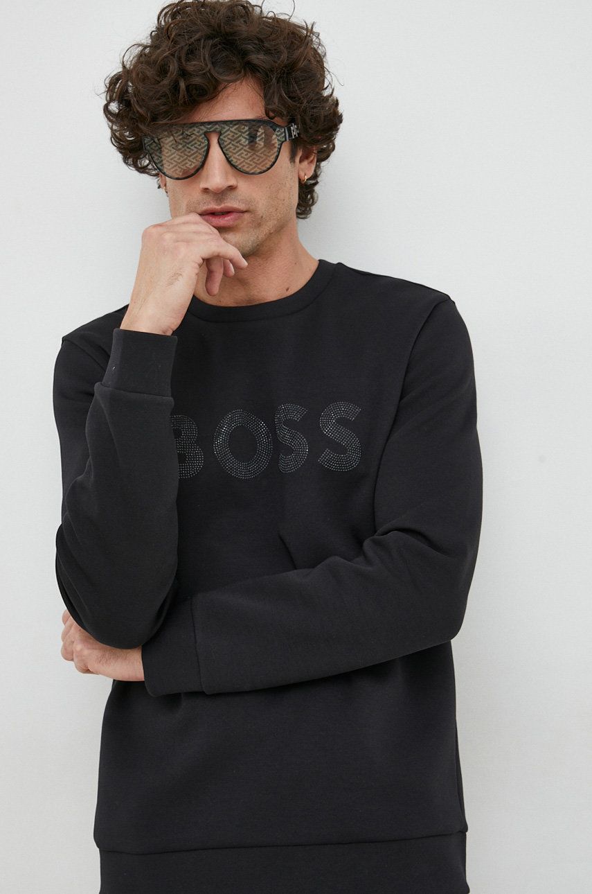 BOSS bluza BOSS GREEN męska kolor czarny z aplikacją