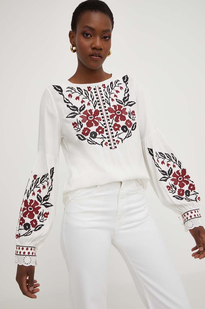 Answear Lab bluzka damska kolor biały z aplikacją