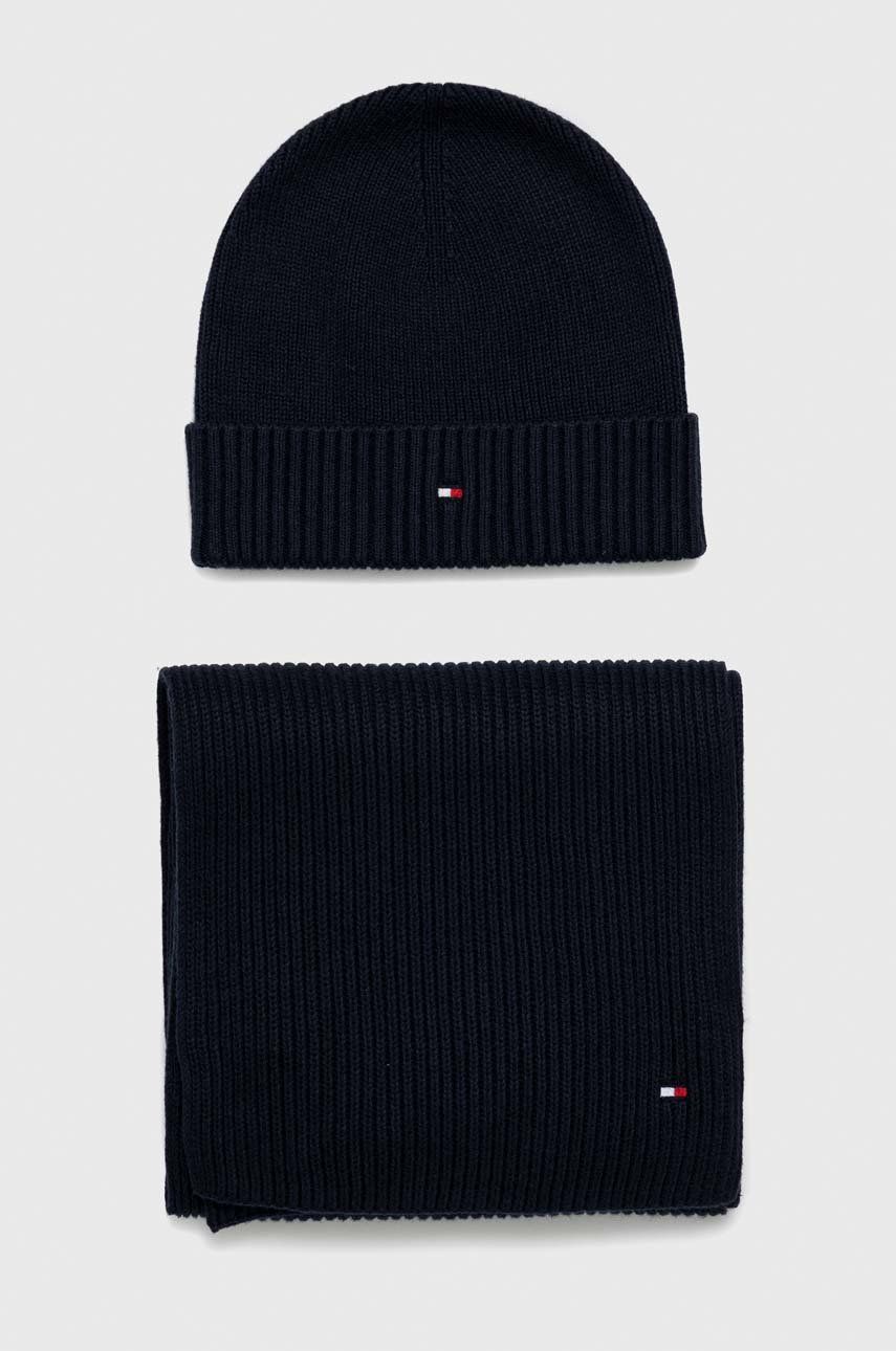 Tommy Hilfiger czapka i szalik z domieszką kaszmiru kolor granatowy