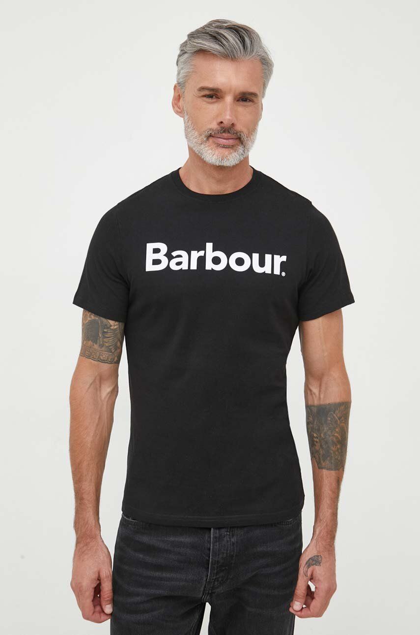 Barbour t-shirt bawełniany kolor czarny z nadrukiem
