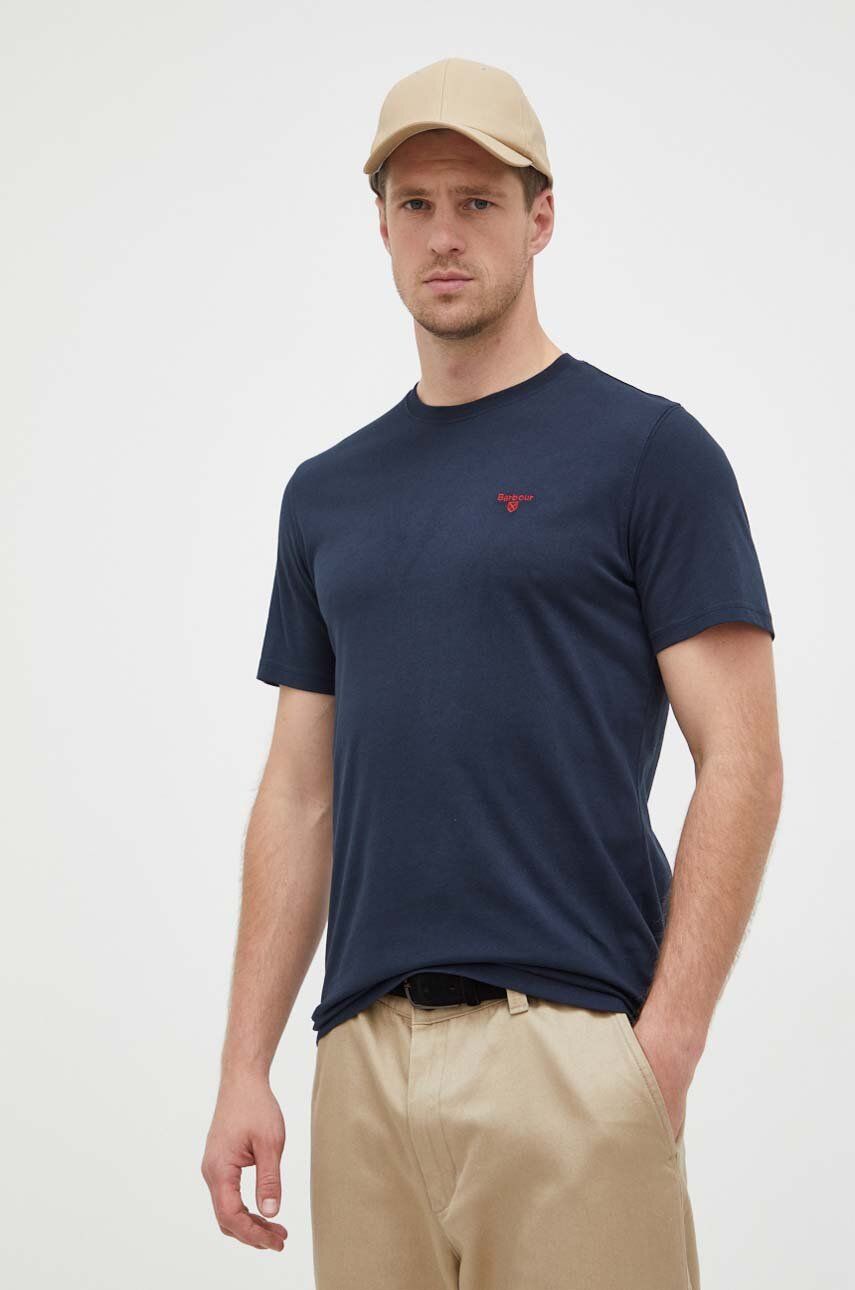 Barbour t-shirt bawełniany kolor granatowy gładki