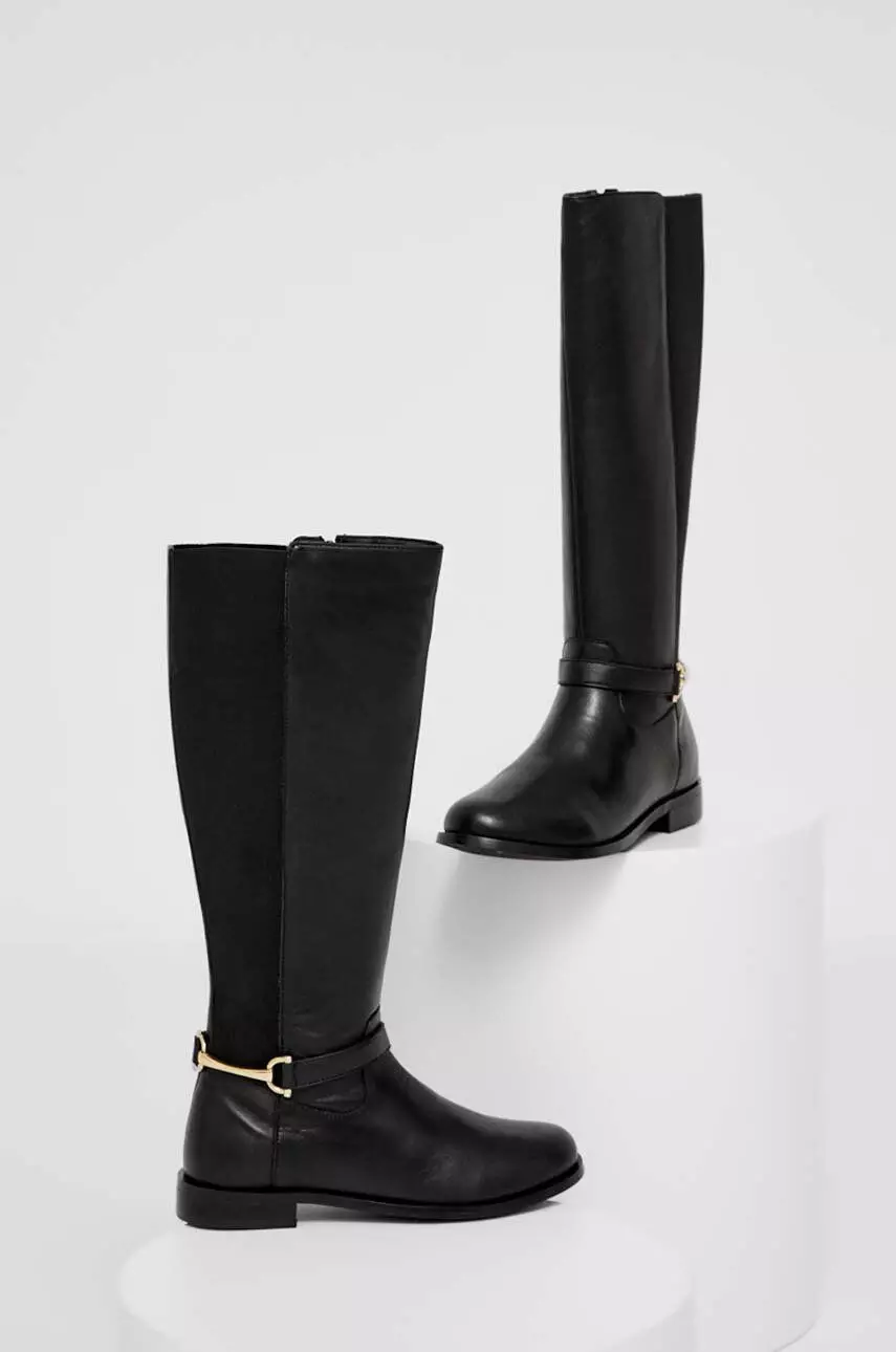 Answear Lab kozaki skórzane damskie kolor czarny na płaskim obcasie