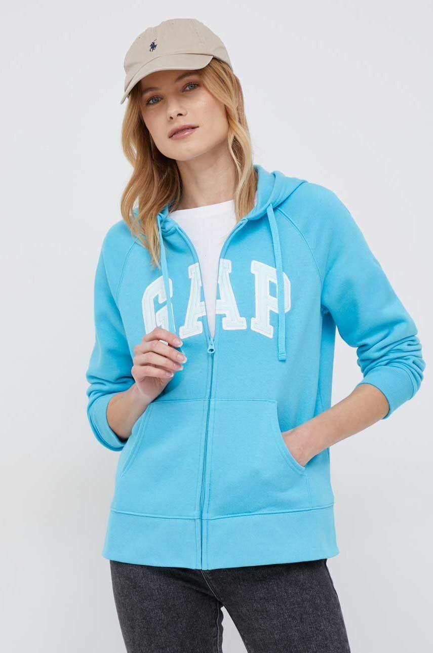 GAP bluza damska kolor niebieski z kapturem z aplikacją