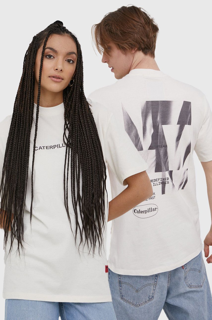 Caterpillar T-shirt bawełniany kolor kremowy z nadrukiem