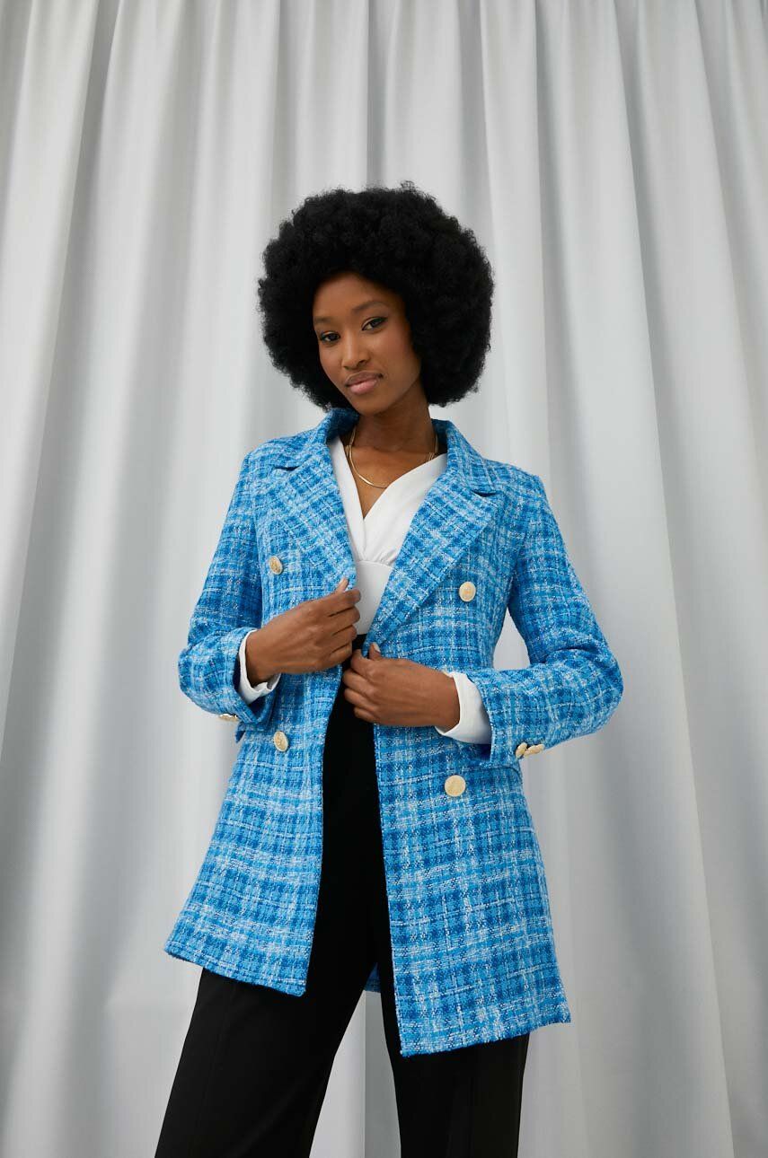 Answear Lab marynarka kolor niebieski dwurzędowa wzorzysta