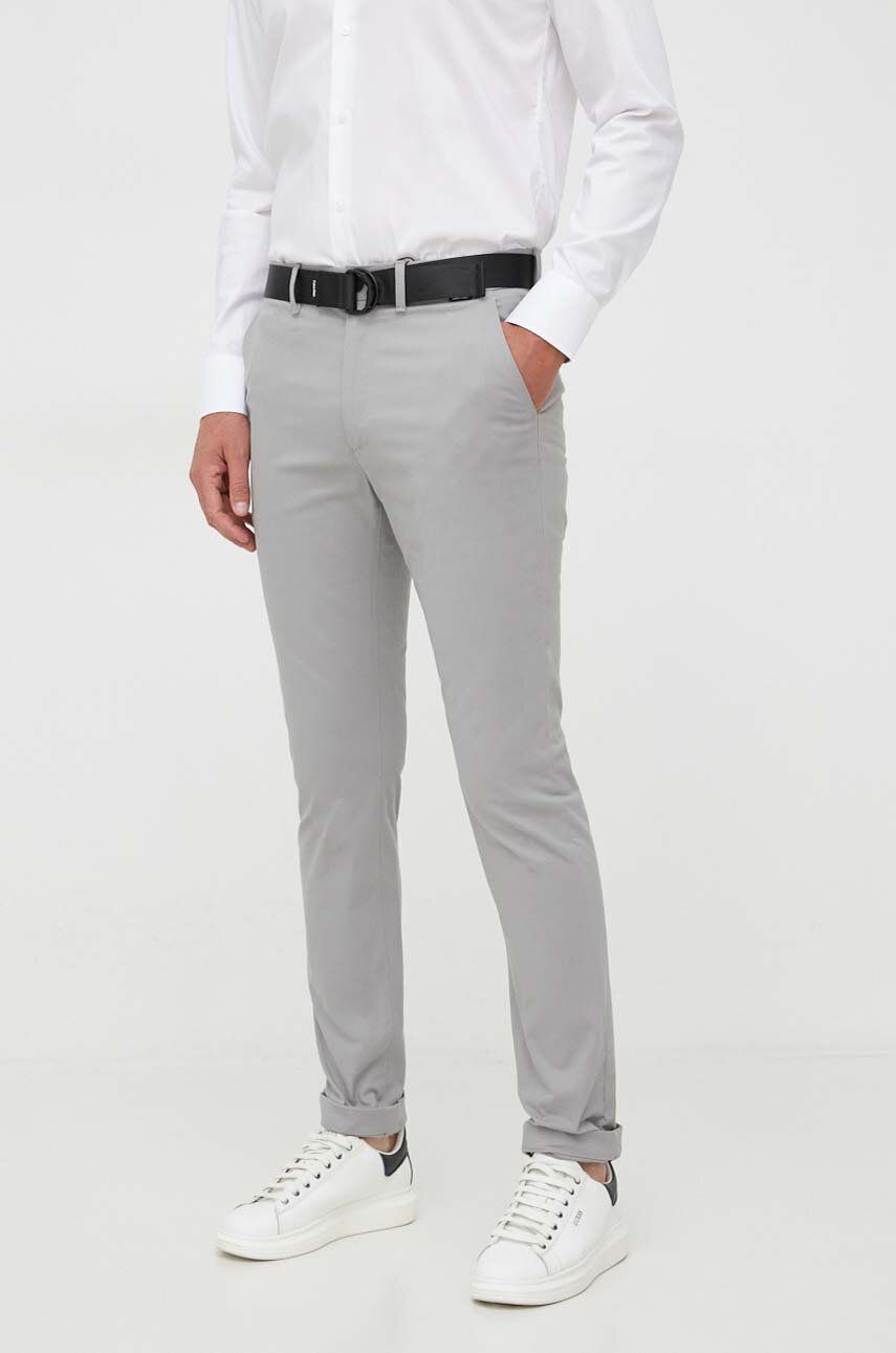 Calvin Klein spodnie męskie kolor szary dopasowane