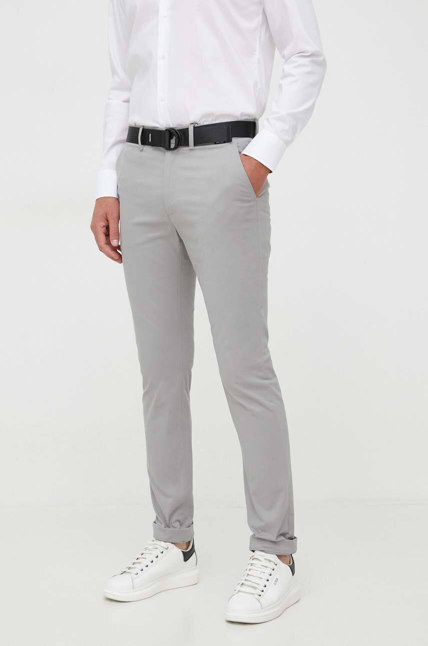 Calvin Klein spodnie męskie kolor szary dopasowane