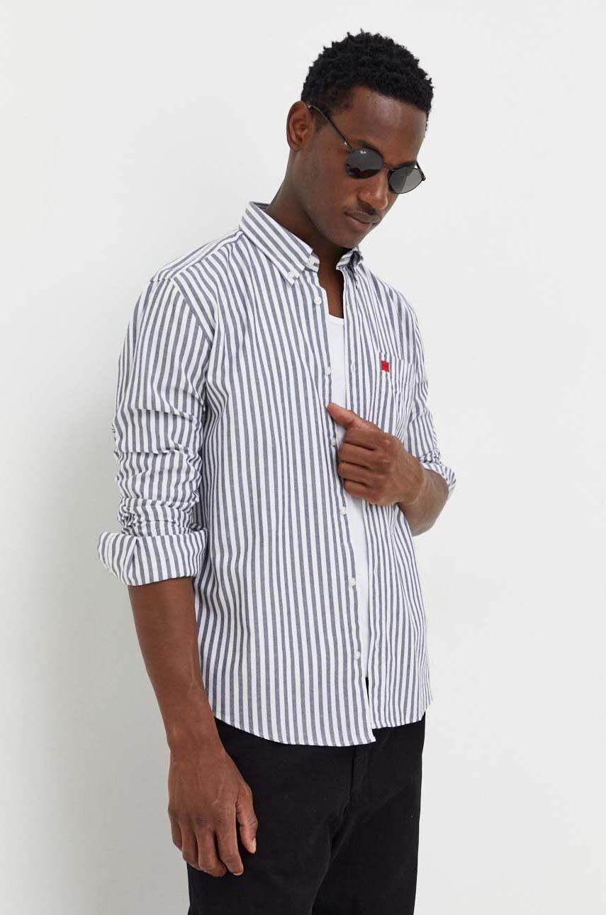 HUGO koszula bawełniana męska kolor niebieski regular z kołnierzykiem button-down