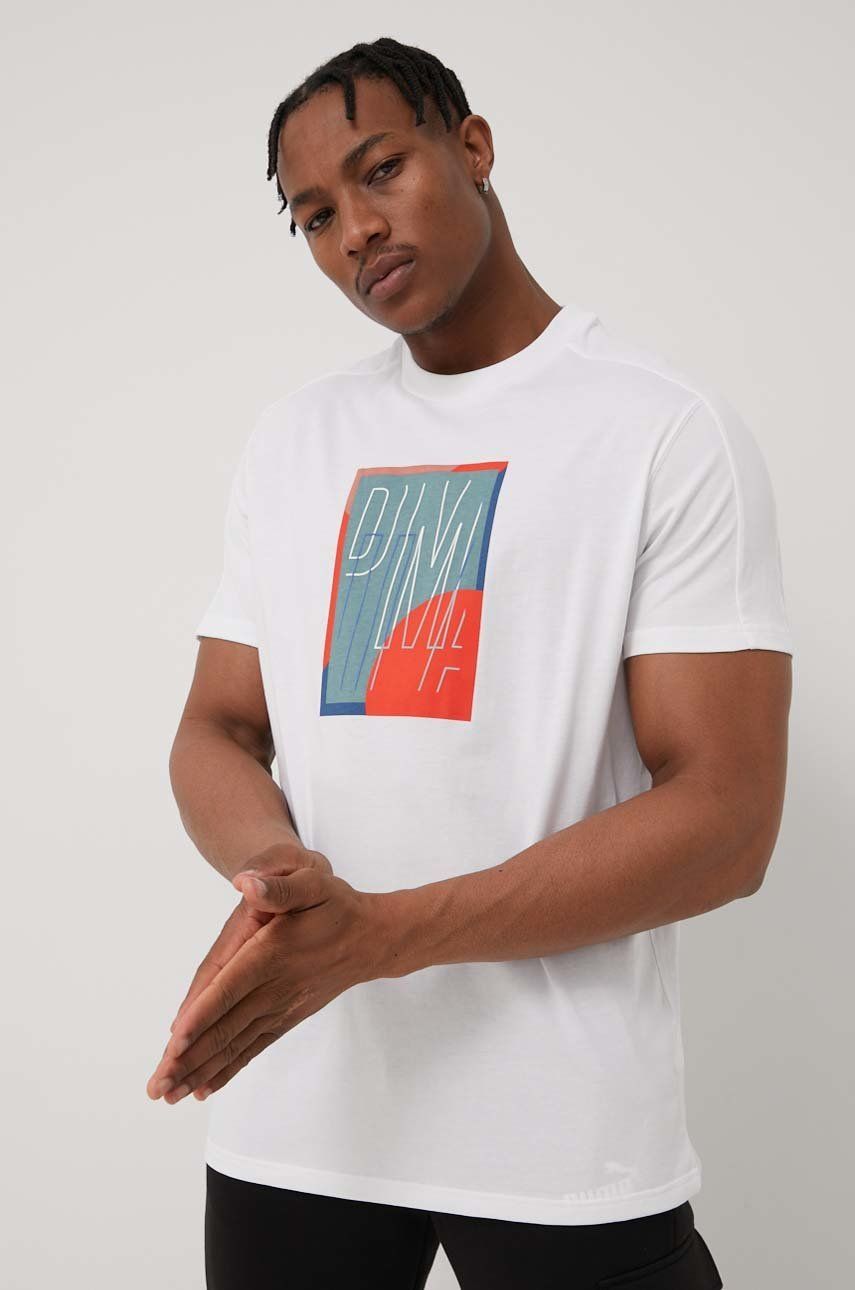 Puma t-shirt bawełniany 534216 kolor biały z nadrukiem