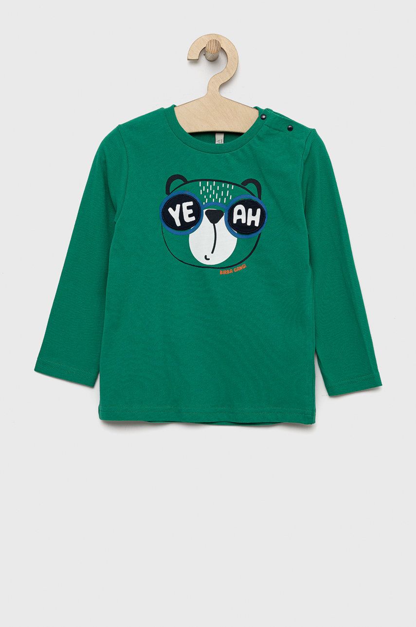 Birba&Trybeyond longsleeve bawełniany niemowlęcy kolor zielony z aplikacją