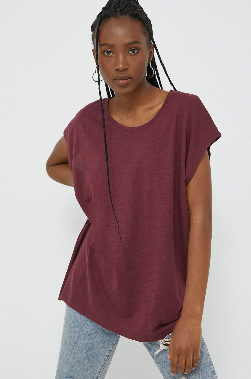 Noisy May t-shirt damski kolor bordowy