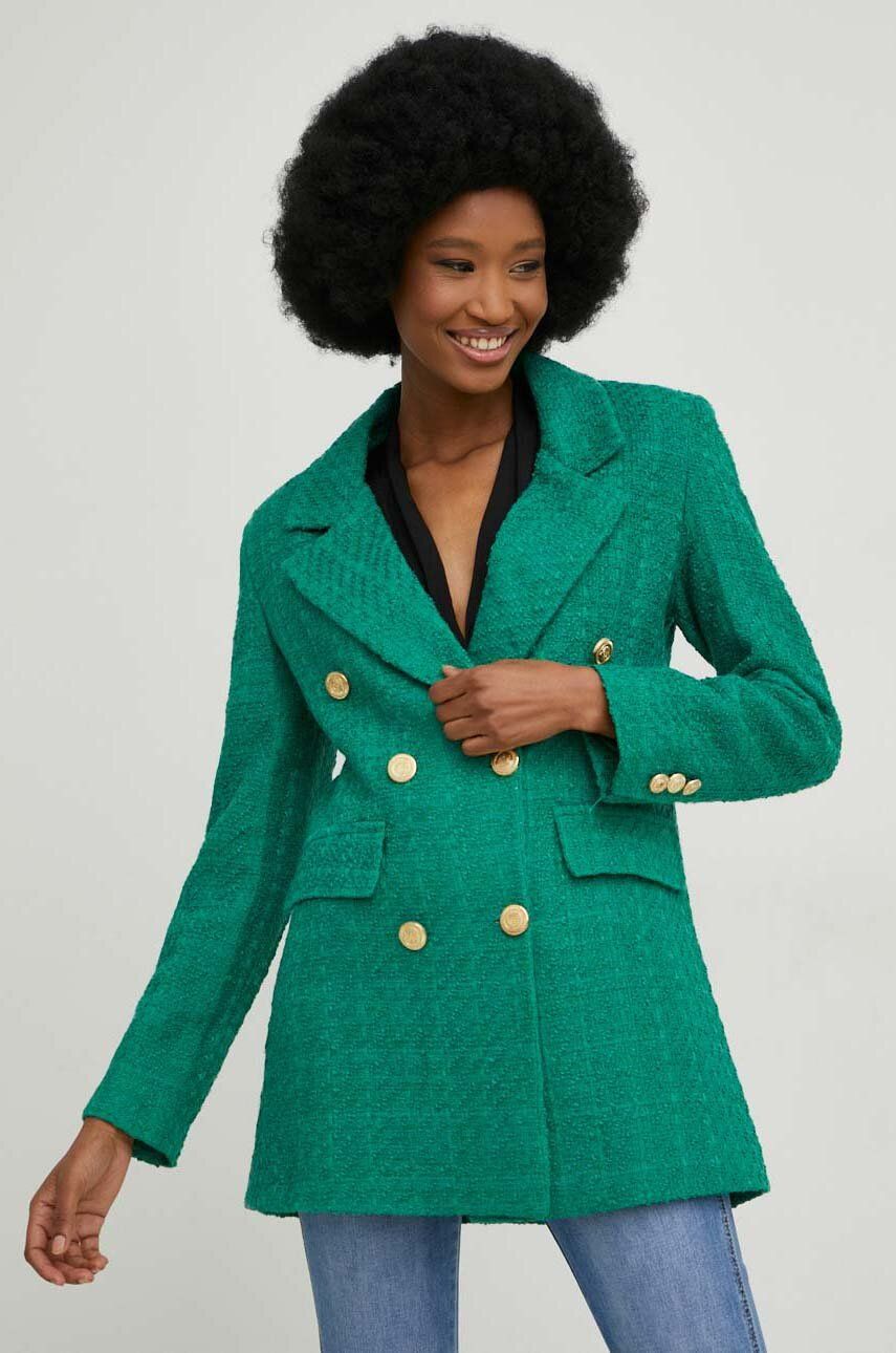 Answear Lab marynarka kolor zielony dwurzędowa gładka