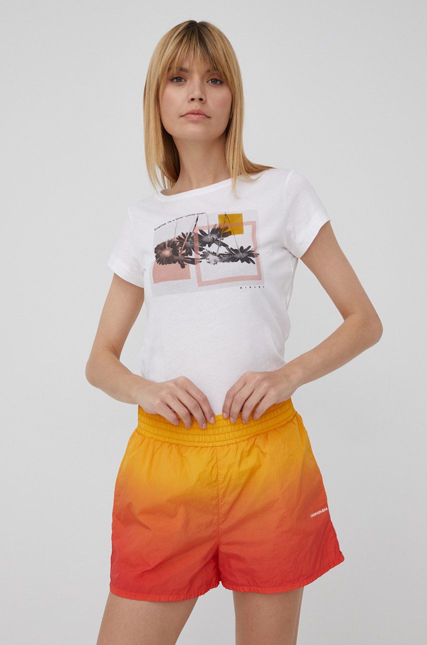 Sisley t-shirt bawełniany kolor biały