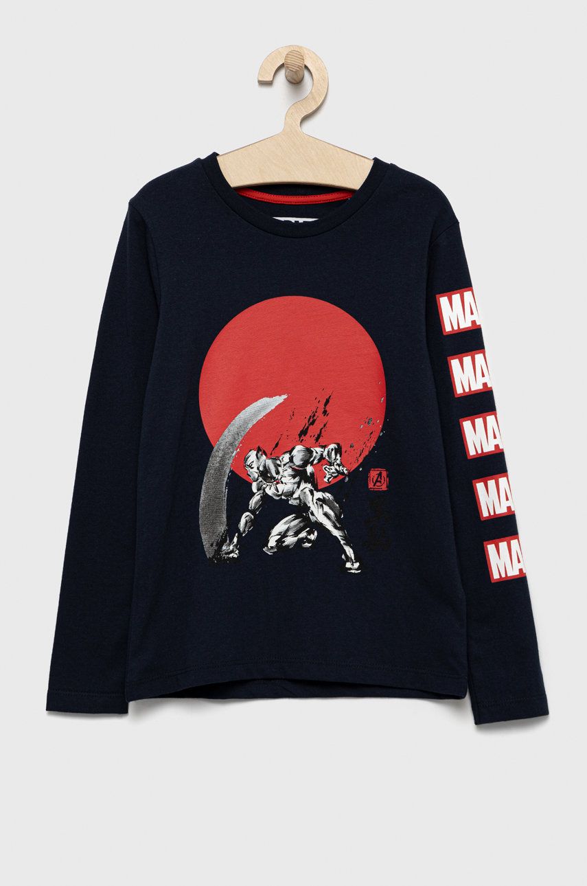 Jack & Jones longsleeve bawełniany dziecięcy kolor granatowy z nadrukiem