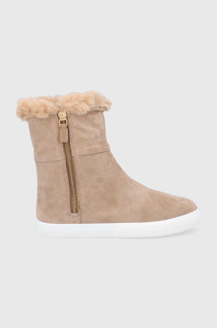 Lauren Ralph Lauren Botki zamszowe 802852640004.250 damskie kolor beżowy na płaskim obcasie ocieplone
