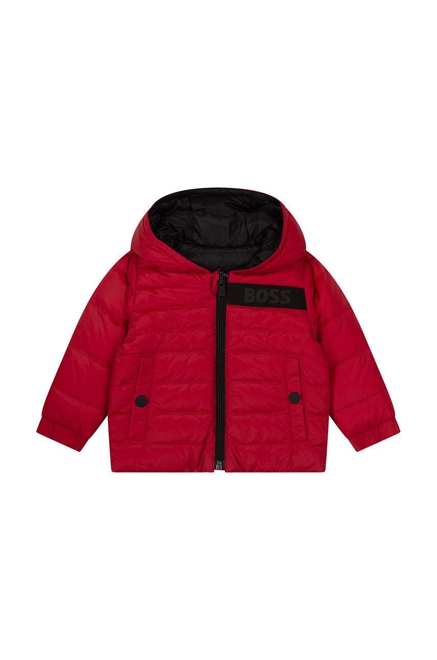 BOSS kurtka puchowa dwustronna dziecięca kolor czerwony