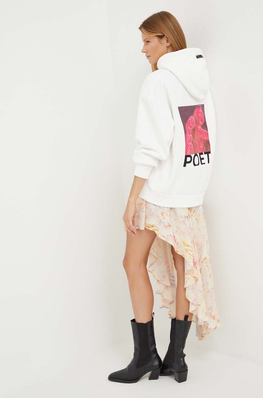 Young Poets Society bluza bawełniana damska kolor beżowy z kapturem gładka