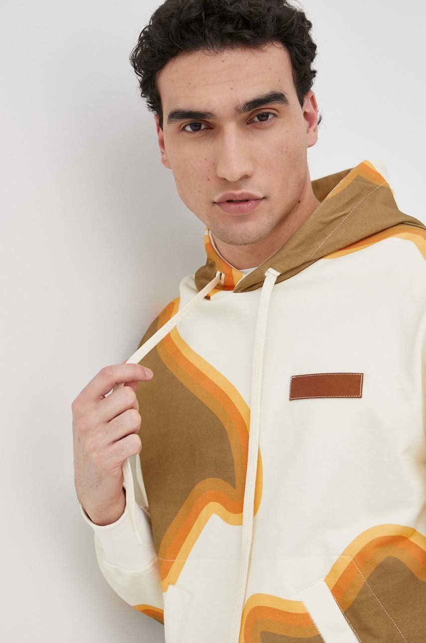 Liu Jo bluza bawełniana M122P203HOODIECAMOU męska kolor beżowy z kapturem wzorzysta