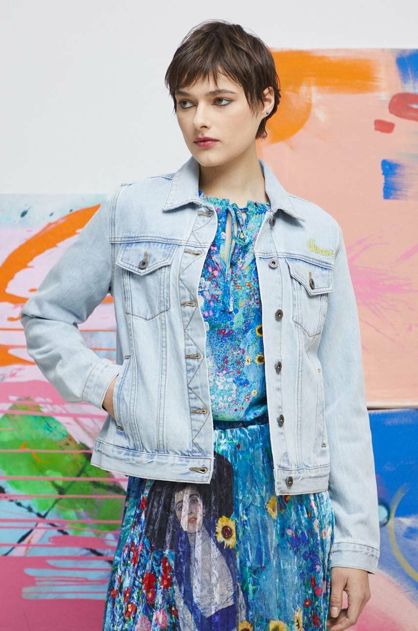 Medicine kurtka jeansowa Damska kolor niebieski przejściowa