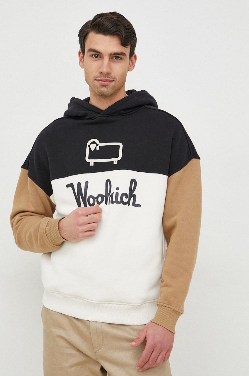 Woolrich bluza bawełniana męska z kapturem z nadrukiem