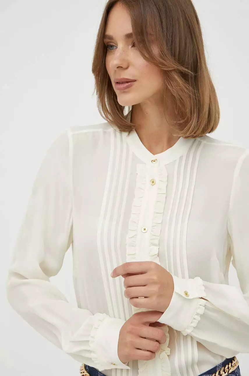 MICHAEL Michael Kors koszula z domieszką jedwabiu kolor beżowy regular