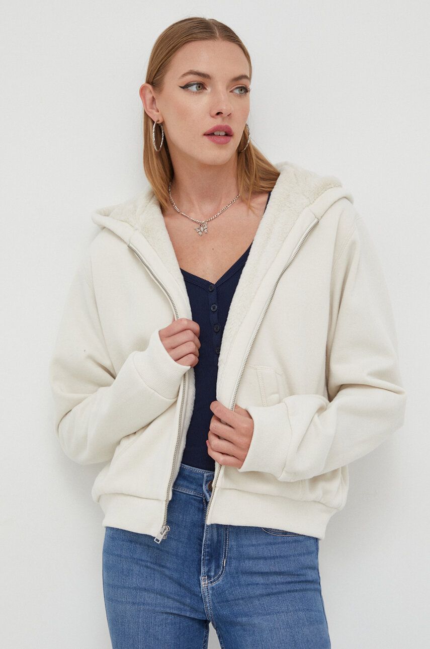 Hollister Co. bluza damska kolor beżowy z kapturem gładka